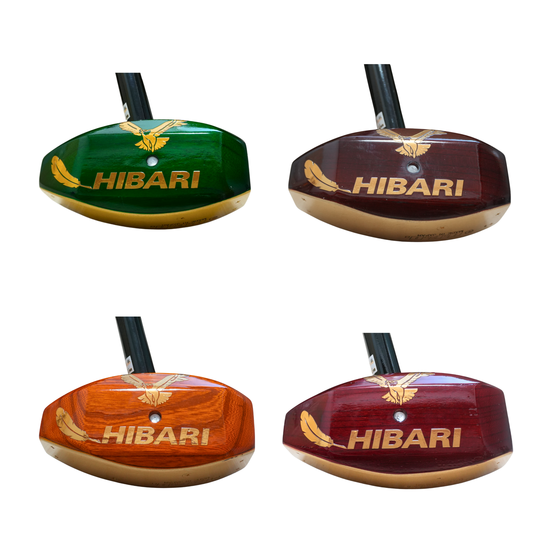 HIBARI GOLDモデル グラウンドゴルフクラブ ヘッド4色比較 グリーン・ブラウン・イエロー・レッド ACO
